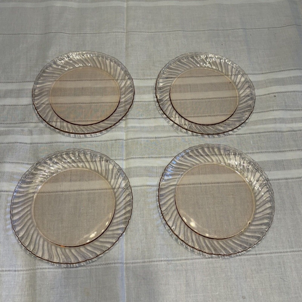 Arcoroc Cristal D'Arques-Durand 4 Plates Glass Rosaline Pink Swirl Optic 7‎ 5/8"
